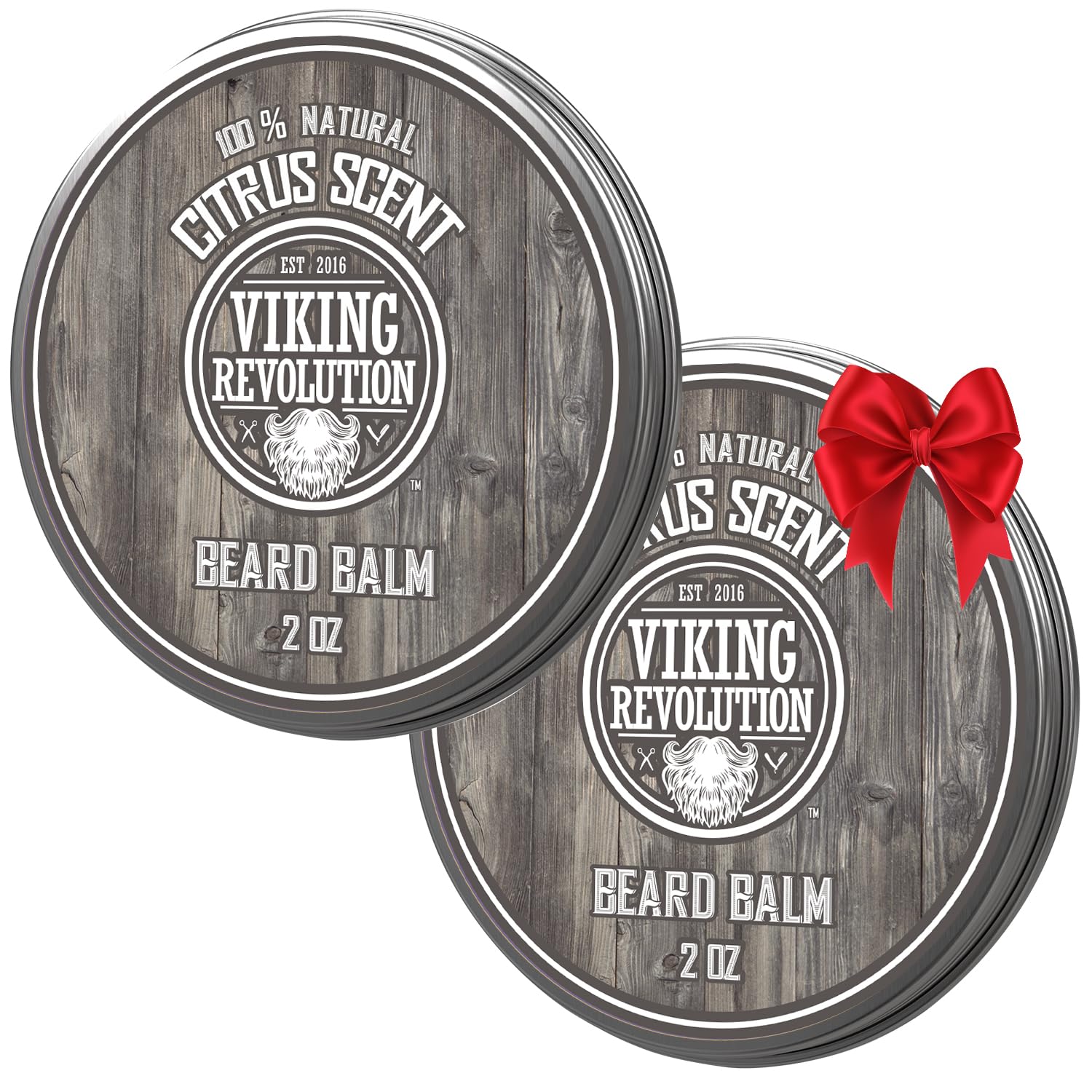 Viking Revolution Citrus Beard Balm jar displayed, citrus scent conditions for a softer beard