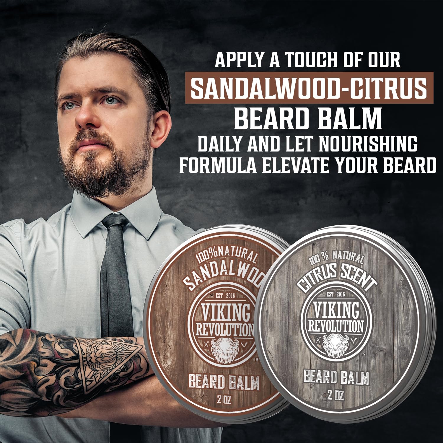 Citrus-sandalwood balm finishing a smooth beard