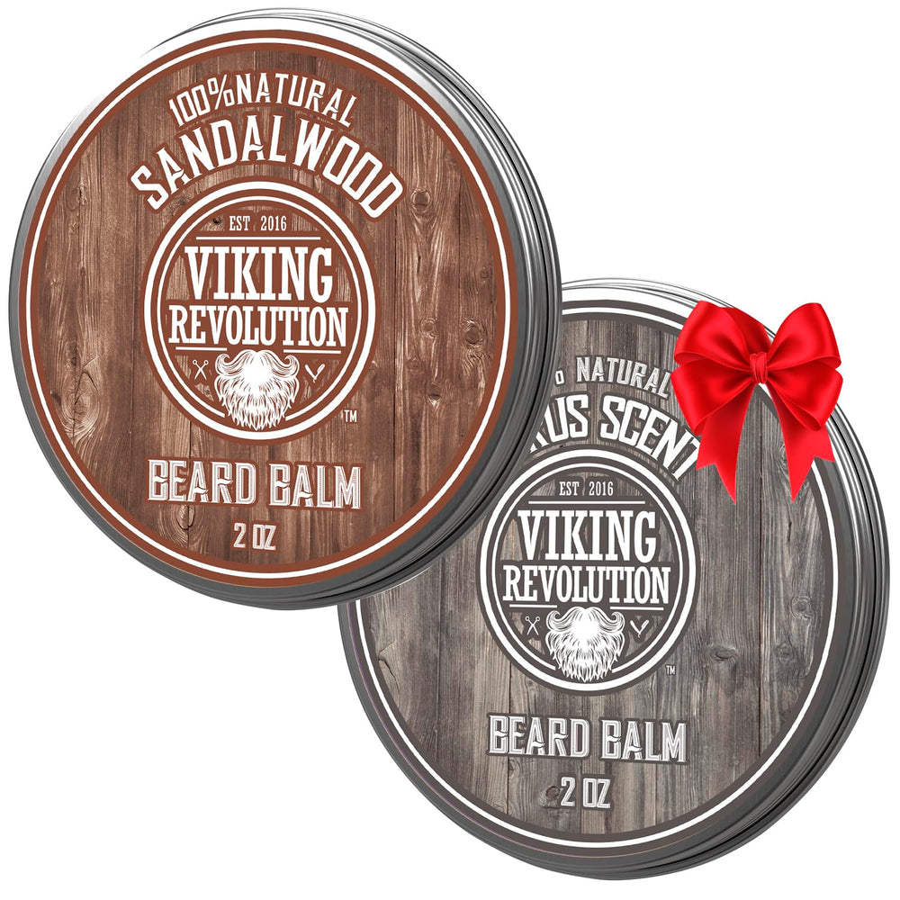 Viking Revolution beard balm jar showing textured balm for grooming