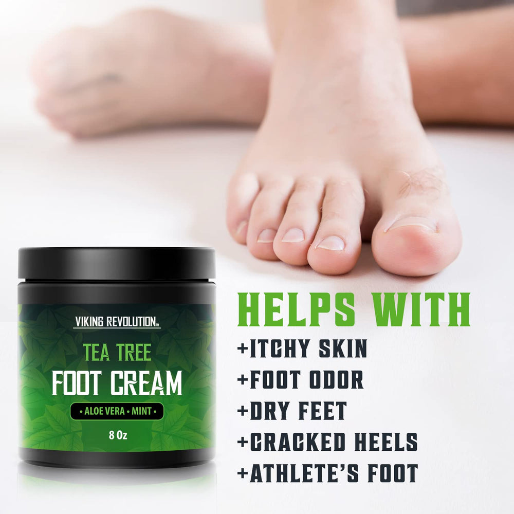 Closeup of massaging Viking Revolution foot cream on heel