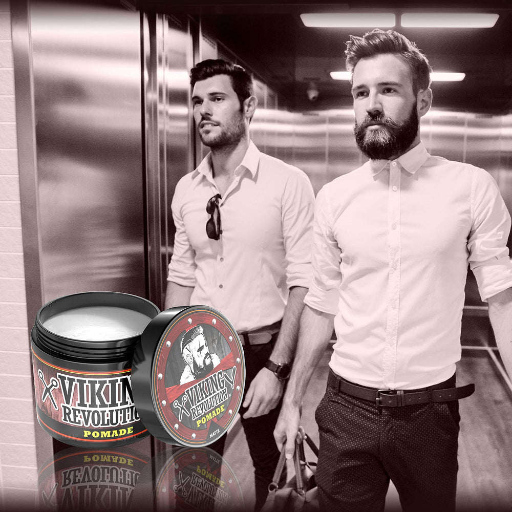 Viking Revolution Hair Pomade tube close-up shows smooth finish and easy wash