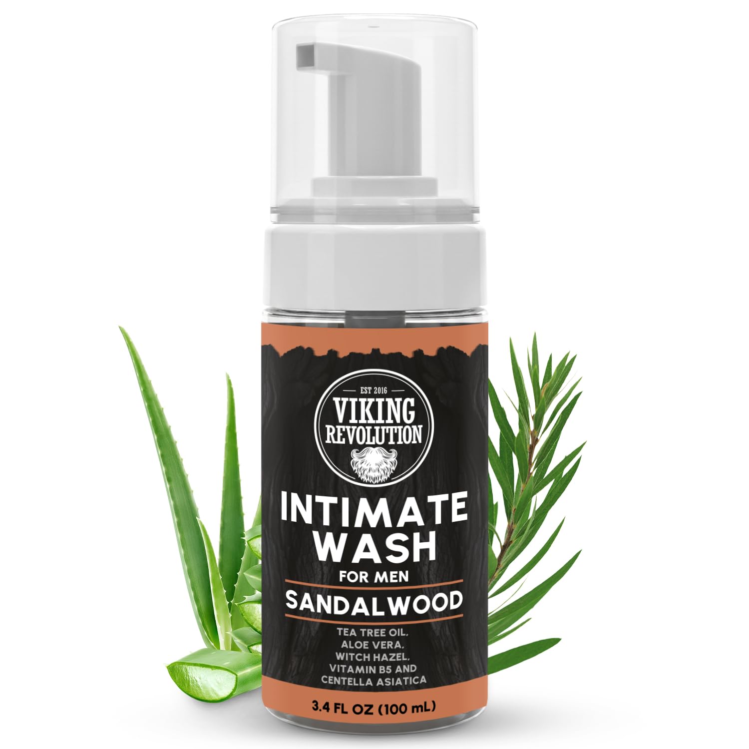 Viking Revolution mens intimate wash bottle-foam showing rich cleansing lather.