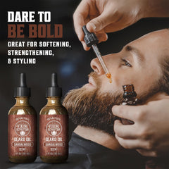 Viking Revolution sandalwood beard oil 2-pack bottle back highlights natural ingredient blend