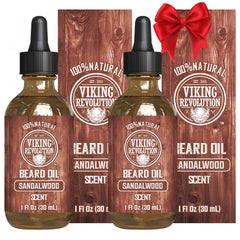 Viking Revolution sandalwood beard oil 2-pack bottle front for nourished, fragrant facial hair