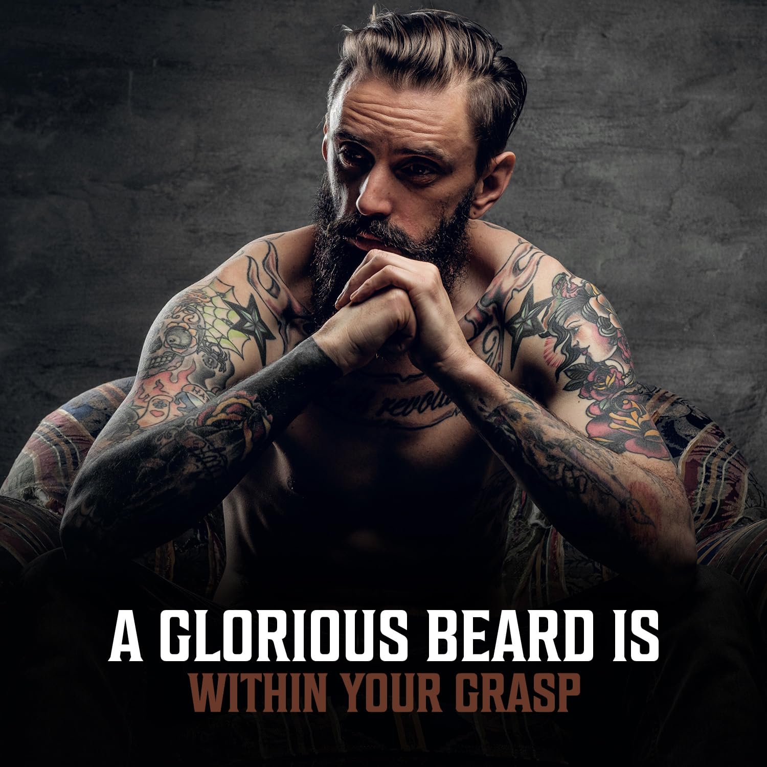 Viking Revolution sandalwood beard oil bottle beside grooming tools for routine use