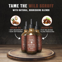 Viking Revolution sandalwood beard oil drops being applied for daily conditioning