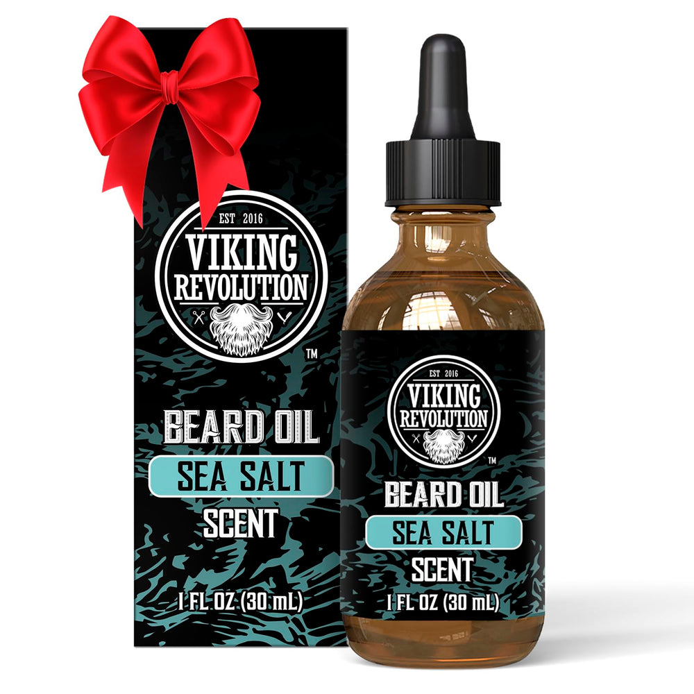 Viking Revolution Sea Salt Beard Oil bottle showing sea-inspired conditioning for softer, well-groomed beards.