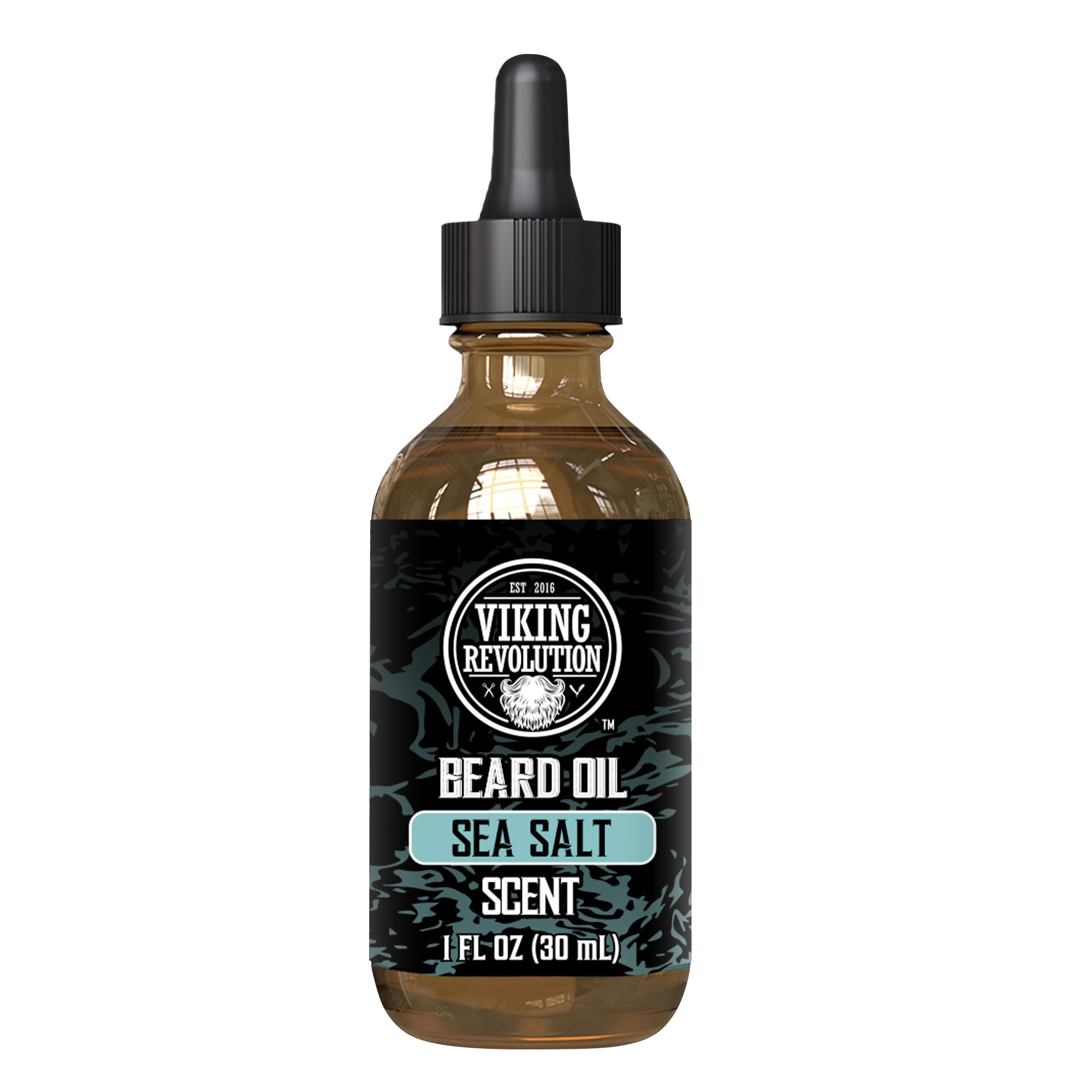 Viking Revolution Sea Salt Beard Oil packaging with branding appealing to bold grooming.