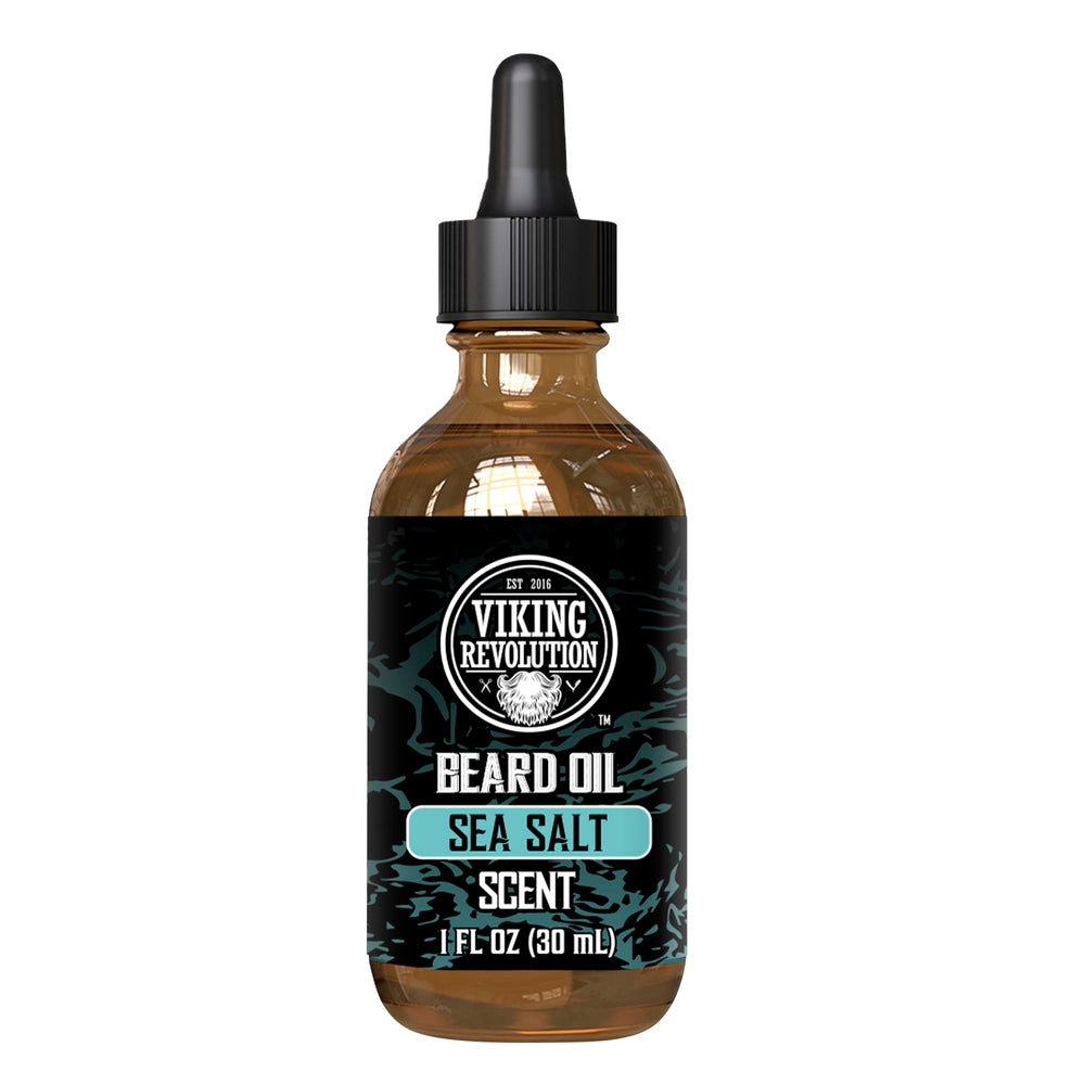 Viking Revolution Sea Salt Beard Oil packaging with branding appealing to bold grooming.