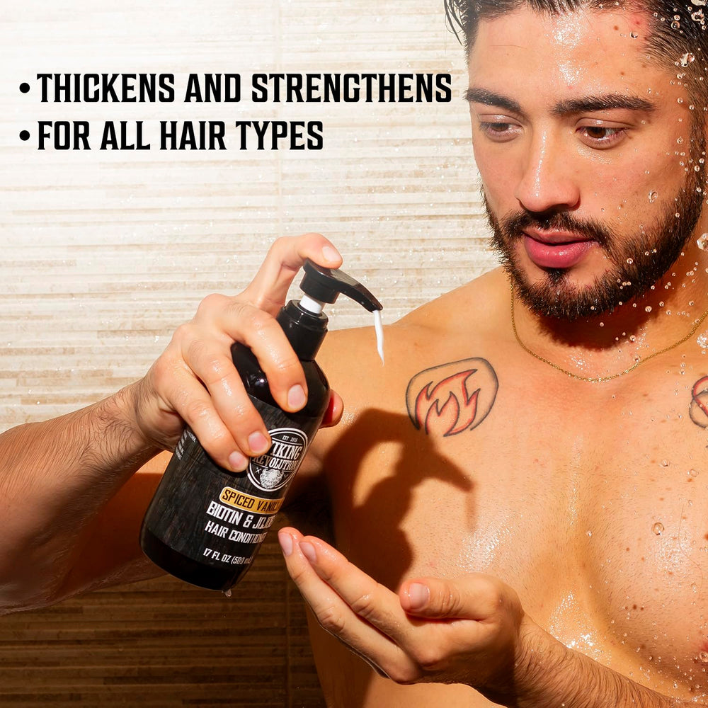 Viking Revolution Sweet Tobacco conditioner bottle promotes smooth, manageable hair with biotin.