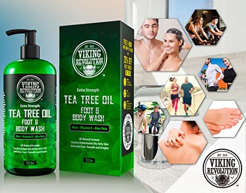 Viking Revolution Tea Tree Body Wash skin closeup emphasizes soothing, moisturized skin.