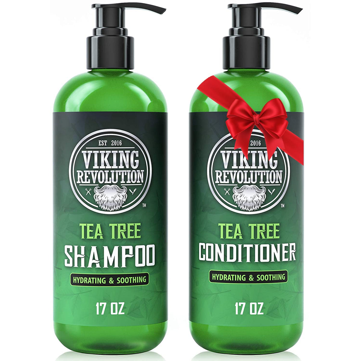 Viking Revolution Tea Tree Shampoo bottle delivers refreshing cleansing and hydration for the scalp.