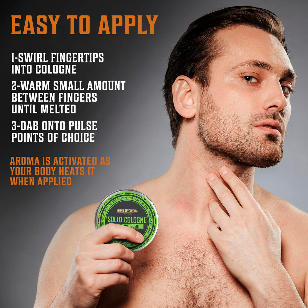 Viking Revolution travel-size bergamot solid cologne for use on the go.