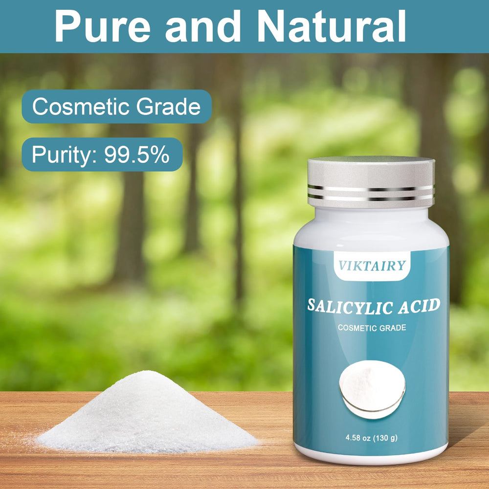 Viktairy Salicylic Acid powder dissolving in solvent for even formula integration.