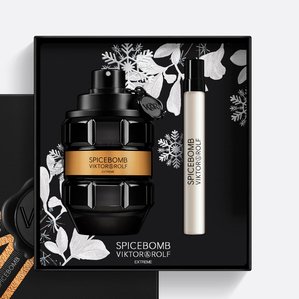 Viktor&Rolf Spicebomb Extreme set displays 3 oz and 0.3 oz bottles.