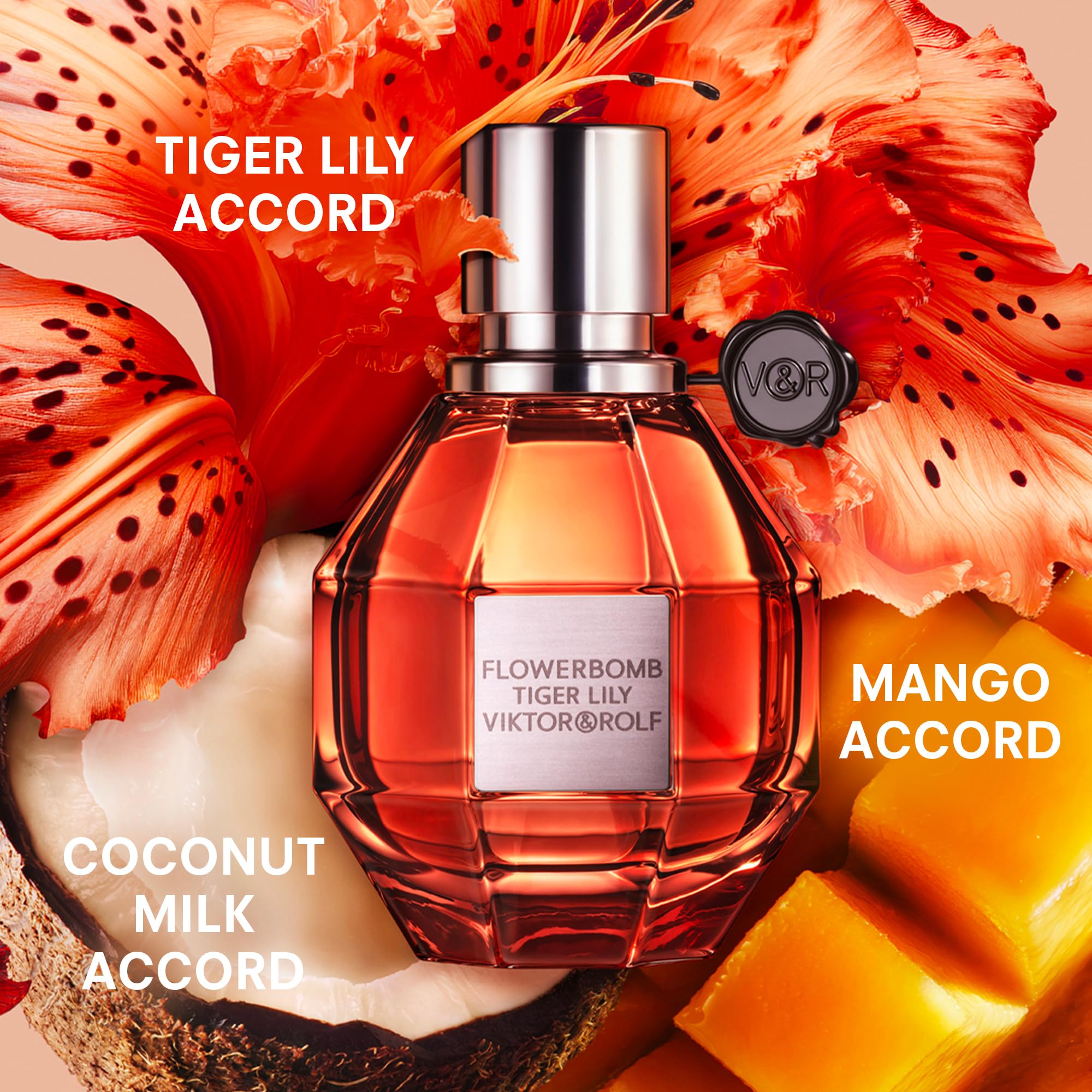 Viktor&Rolf Tiger Lily cap detail with premium gold accents.