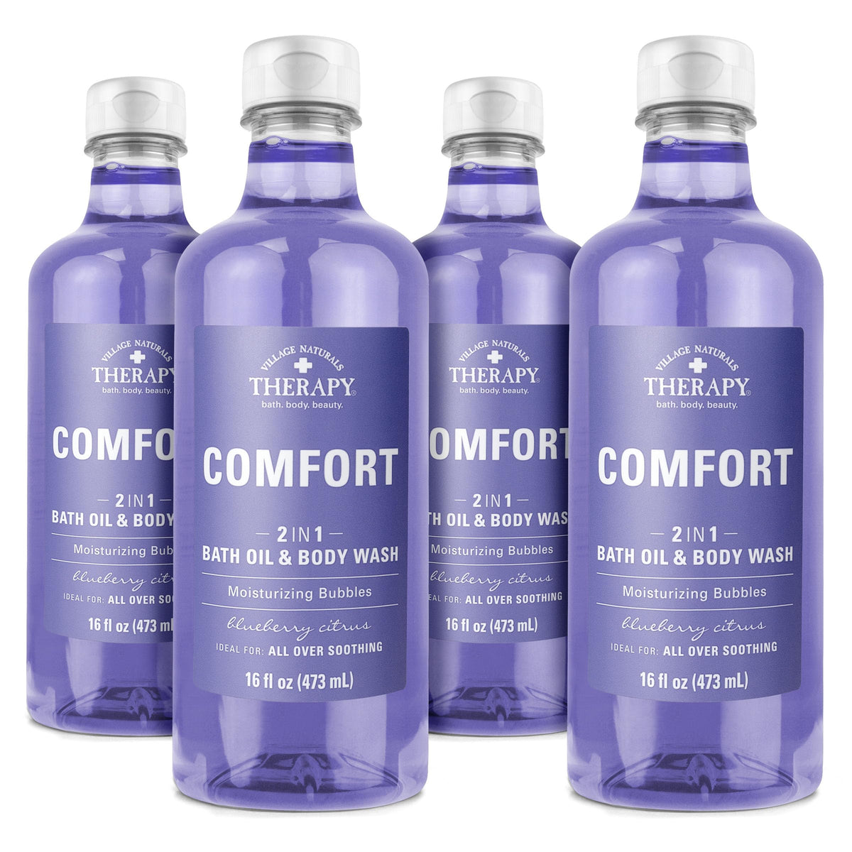 Village Naturals Therapy Comfort Bath Oil bottle for soothing joints and muscles.