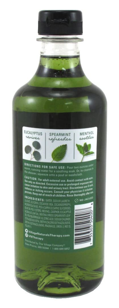Village Naturals Therapy foaming bath oil lather provides cleansing and refreshing scent.