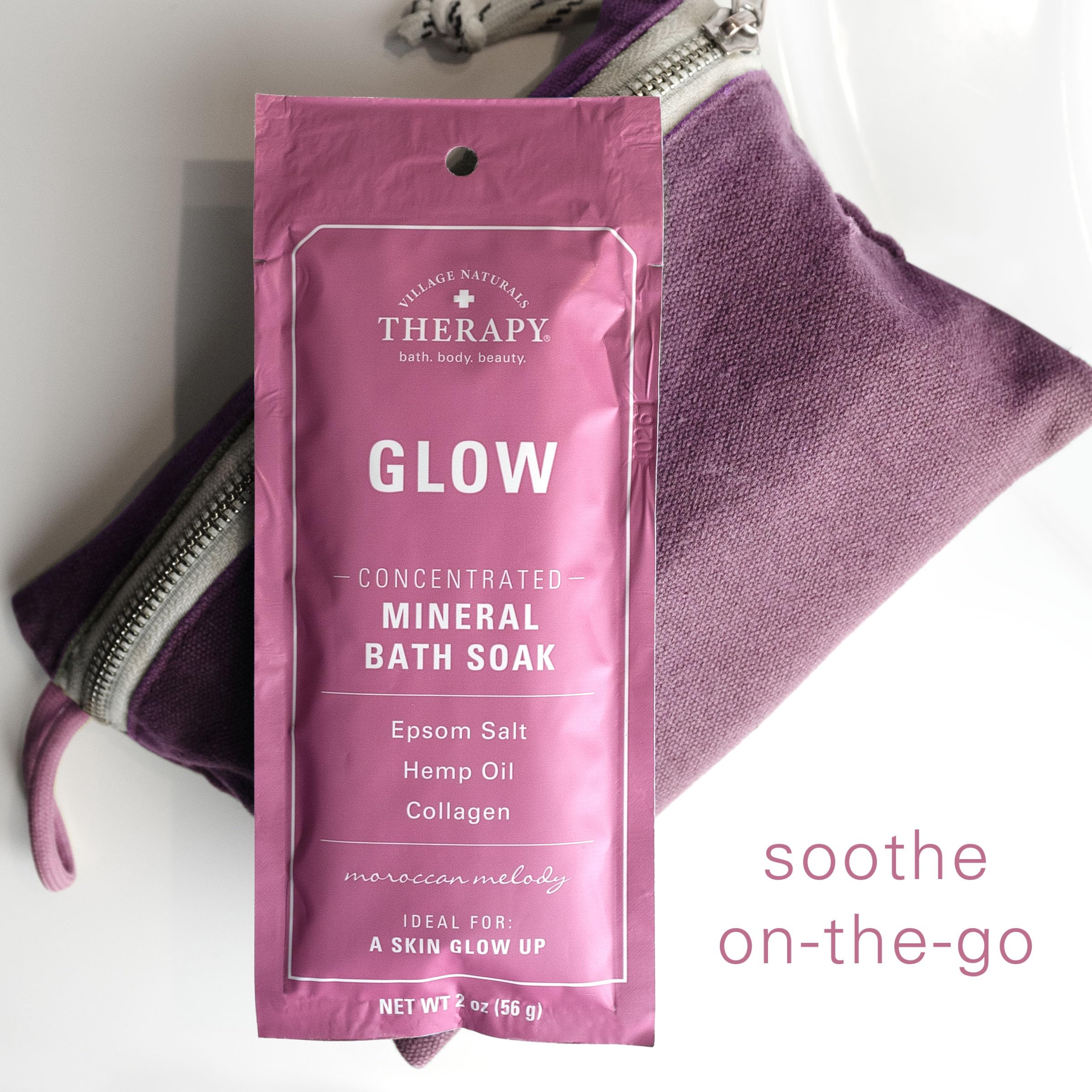Village Naturals Therapy Glow label emphasizes cruelty-free and paraben-free attributes