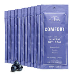 Village Naturals Therapy Comfort Bath Soak blueberry citrus 12-pack ready for quick relaxation.