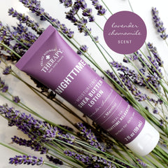 Applying lotion on hand demonstrates quick absorption for bedtime routine.