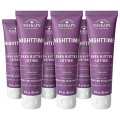 Village Naturals Therapy Nighttime Lotion bottle with lavender chamomile for relaxation and skin nourishment.