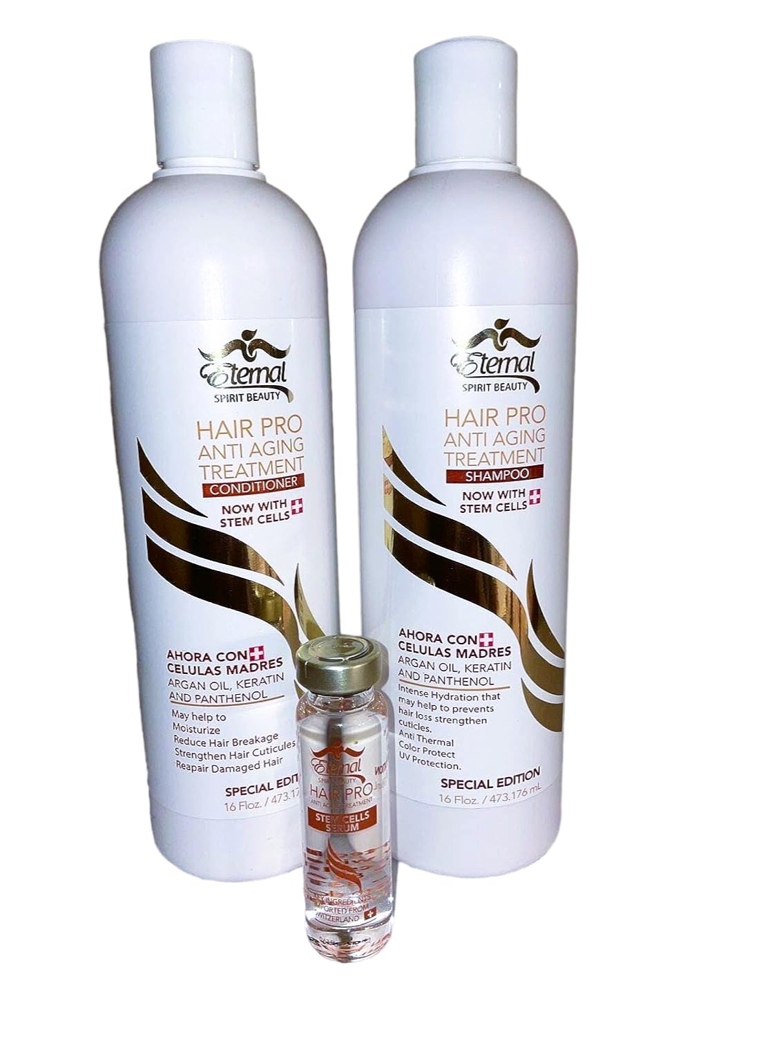 Vineen Eternal Hair Pro shampoo bottle highlighting smoother, shinier hair.