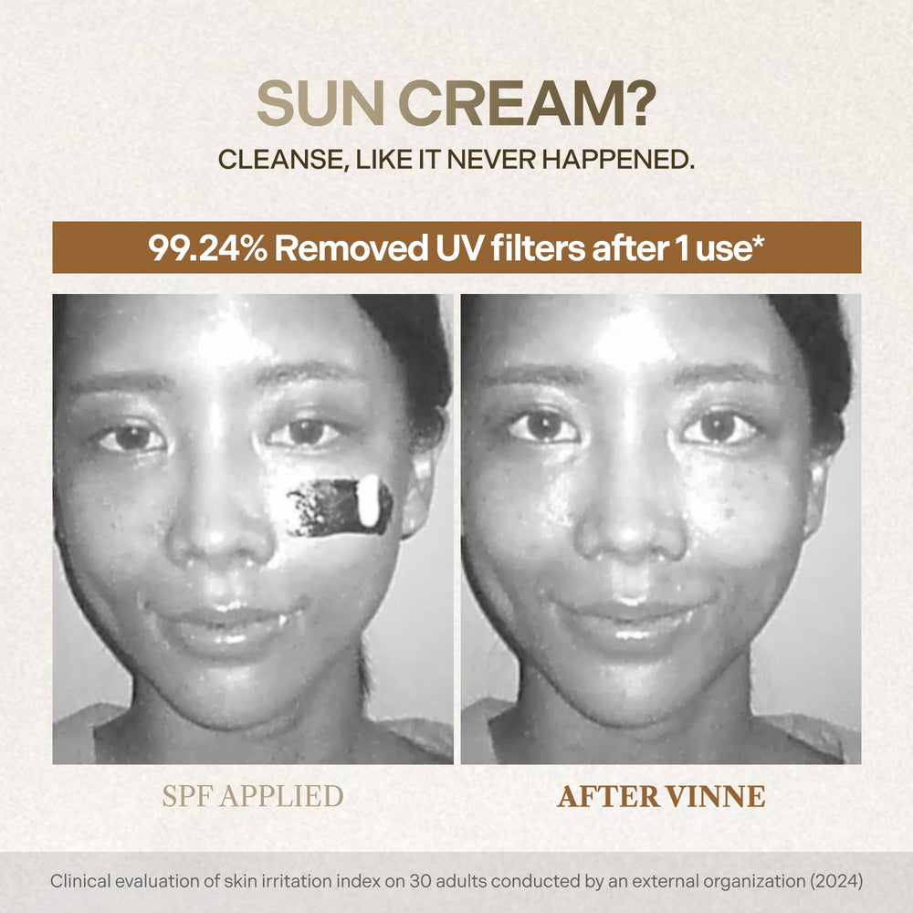 VINNE Signature Milky Foam Cleanser close-up highlights low-molecular collagen for moisture.