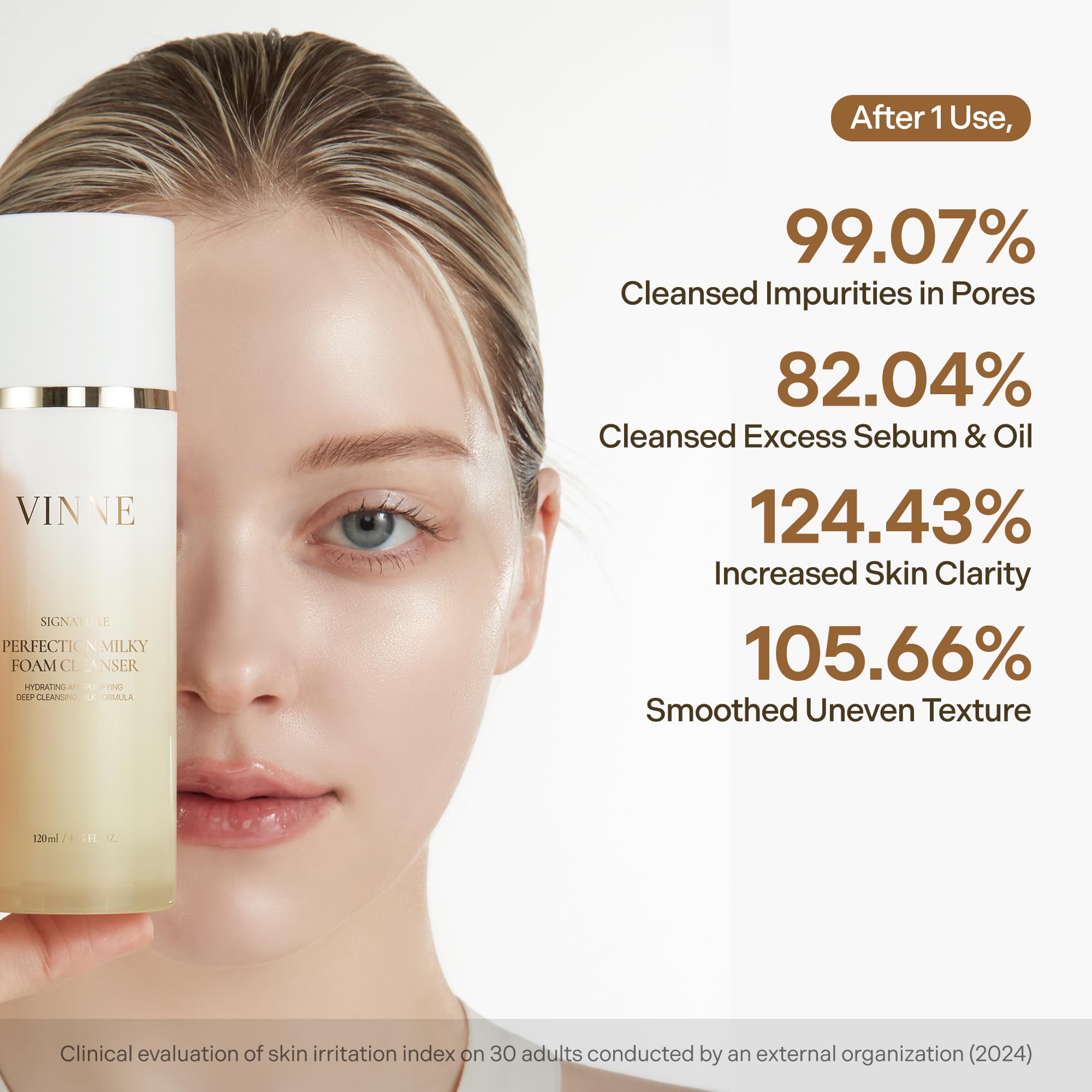 VINNE Signature Milky Foam Cleanser foaming texture delivers a refreshing cleanse.