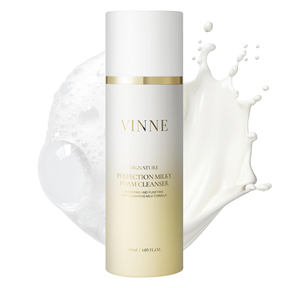 VINNE Signature Milky Foam Cleanser packaging emphasizes premium design for daily skincare.