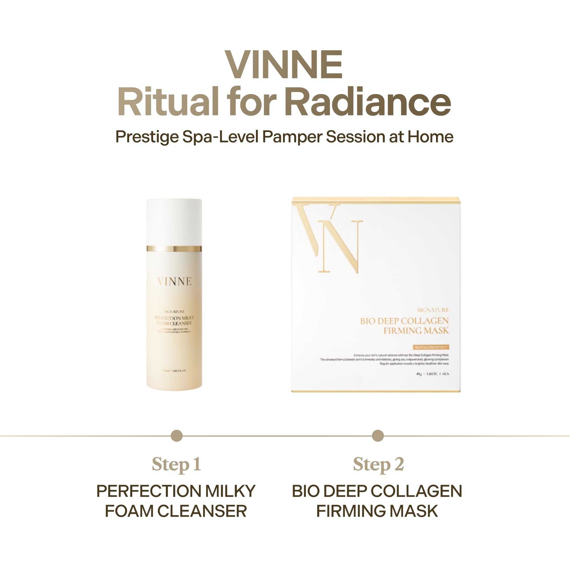 VINNE Signature Milky Foam Cleanser routine shot shows dual-action cleansing.