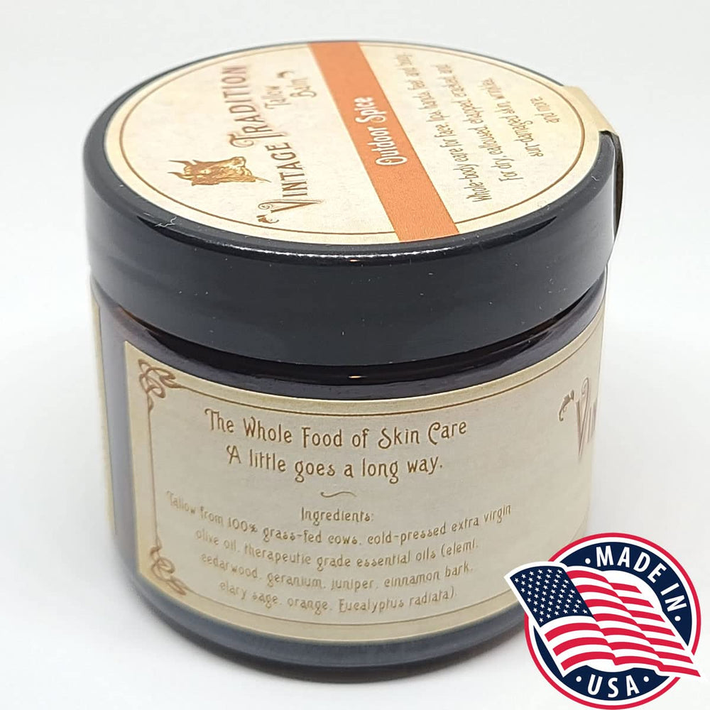 Vintage Tradition balm jar closeup texture highlighting rich, fast-absorbing hydration.