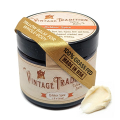 Vintage Tradition beef tallow balm jar front for daily moisture and skin comfort.