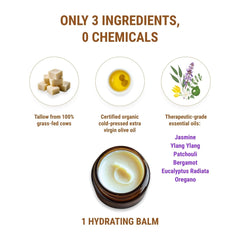 Beef Tallow Balm texture on hand shows rich moisture with quick absorption