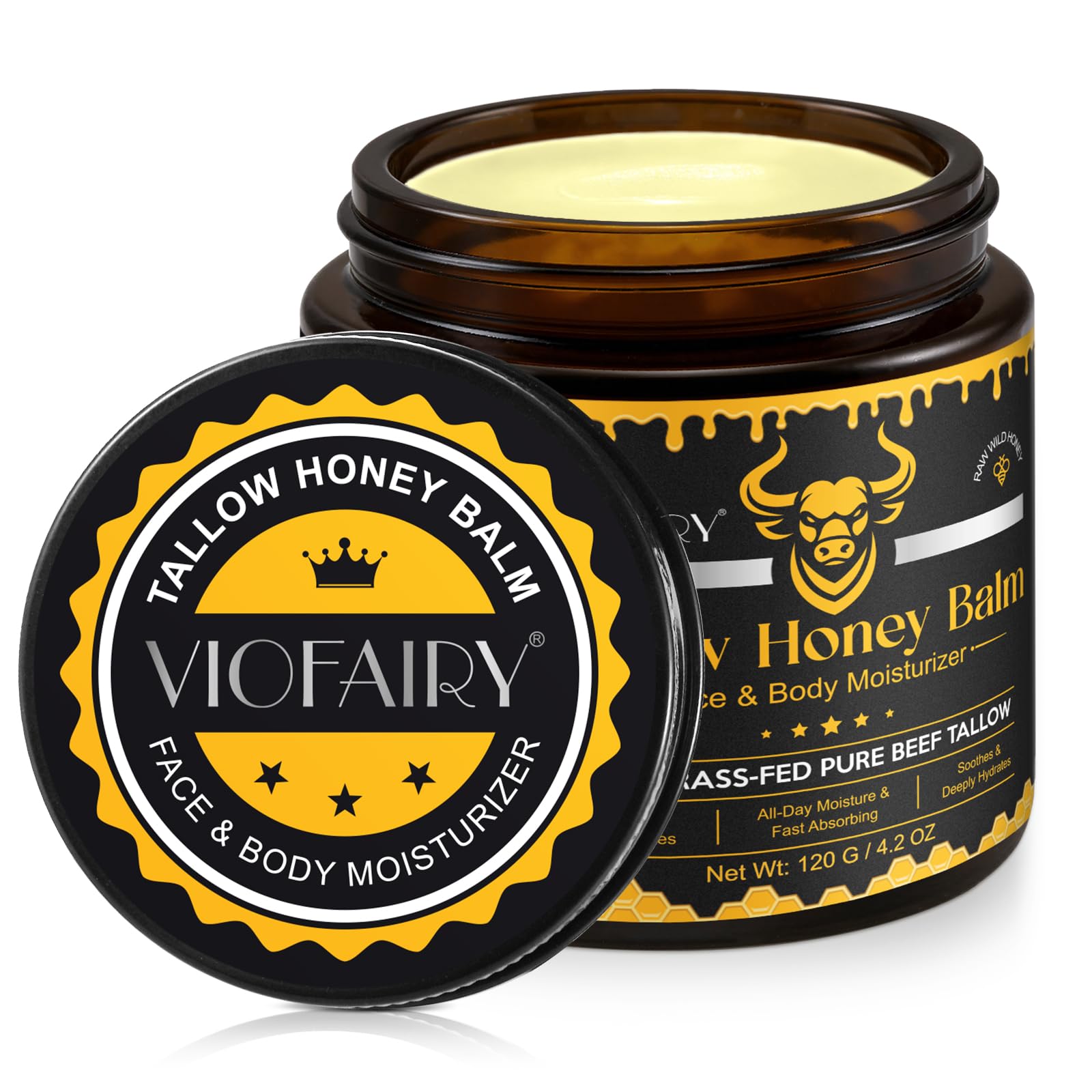 VIOFAIRY beef tallow honey balm jar for nourishing skin