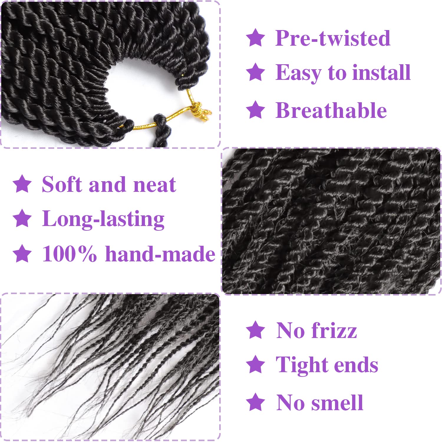 VIOLET Senegalese twist crochet hair 18 inch on head demonstrates versatile styling options.