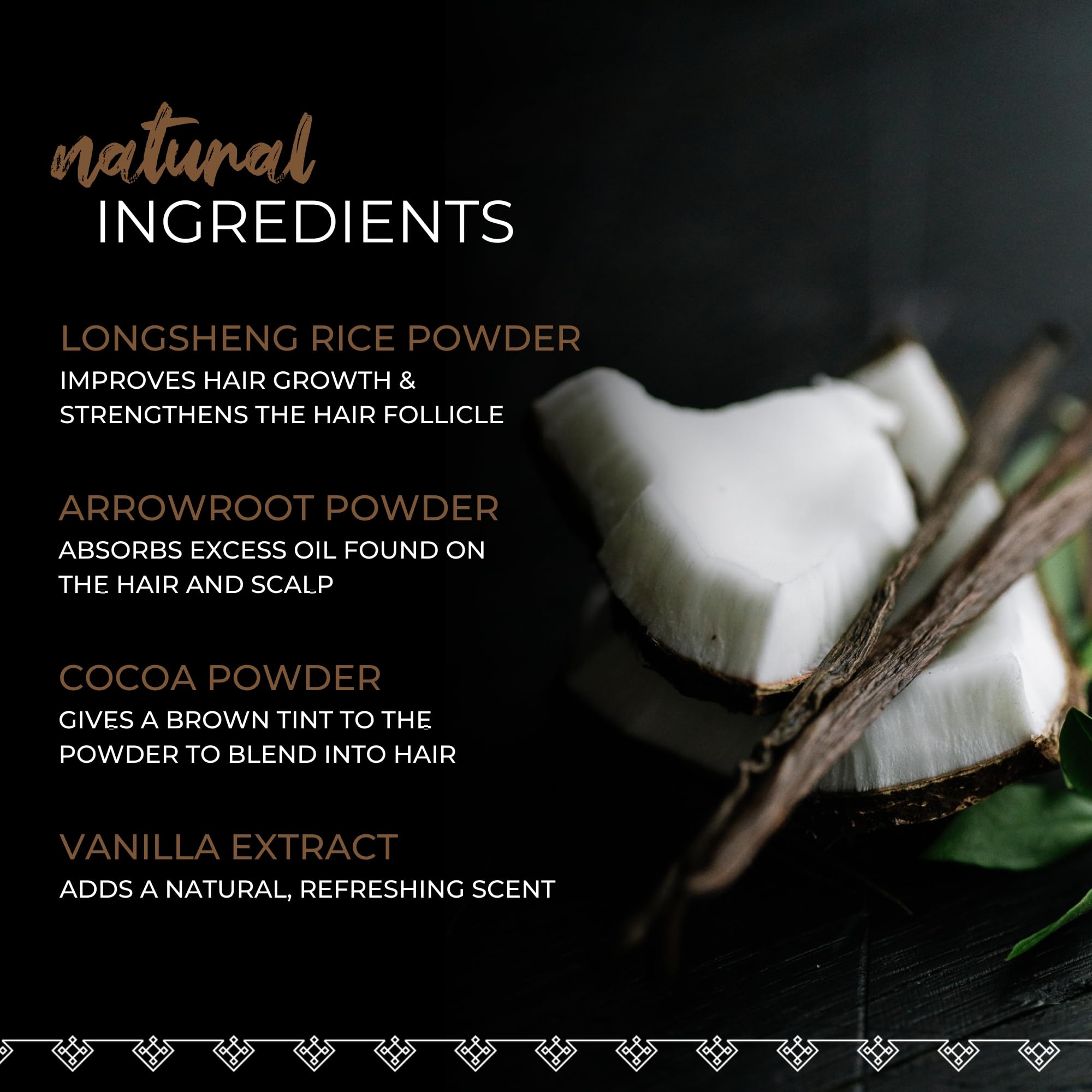 Viori Dry Shampoo Powder Vanilla Coconut hair section demonstrates oil control and volume boost.