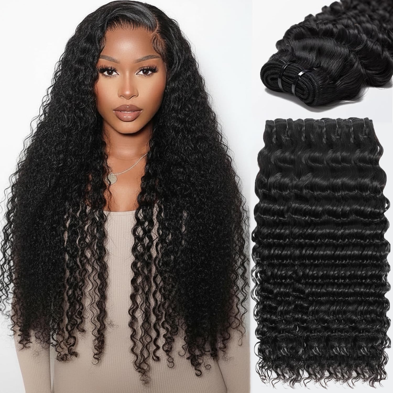 VipHonor Deep Wave bundles closeup weft showing soft texture and quality