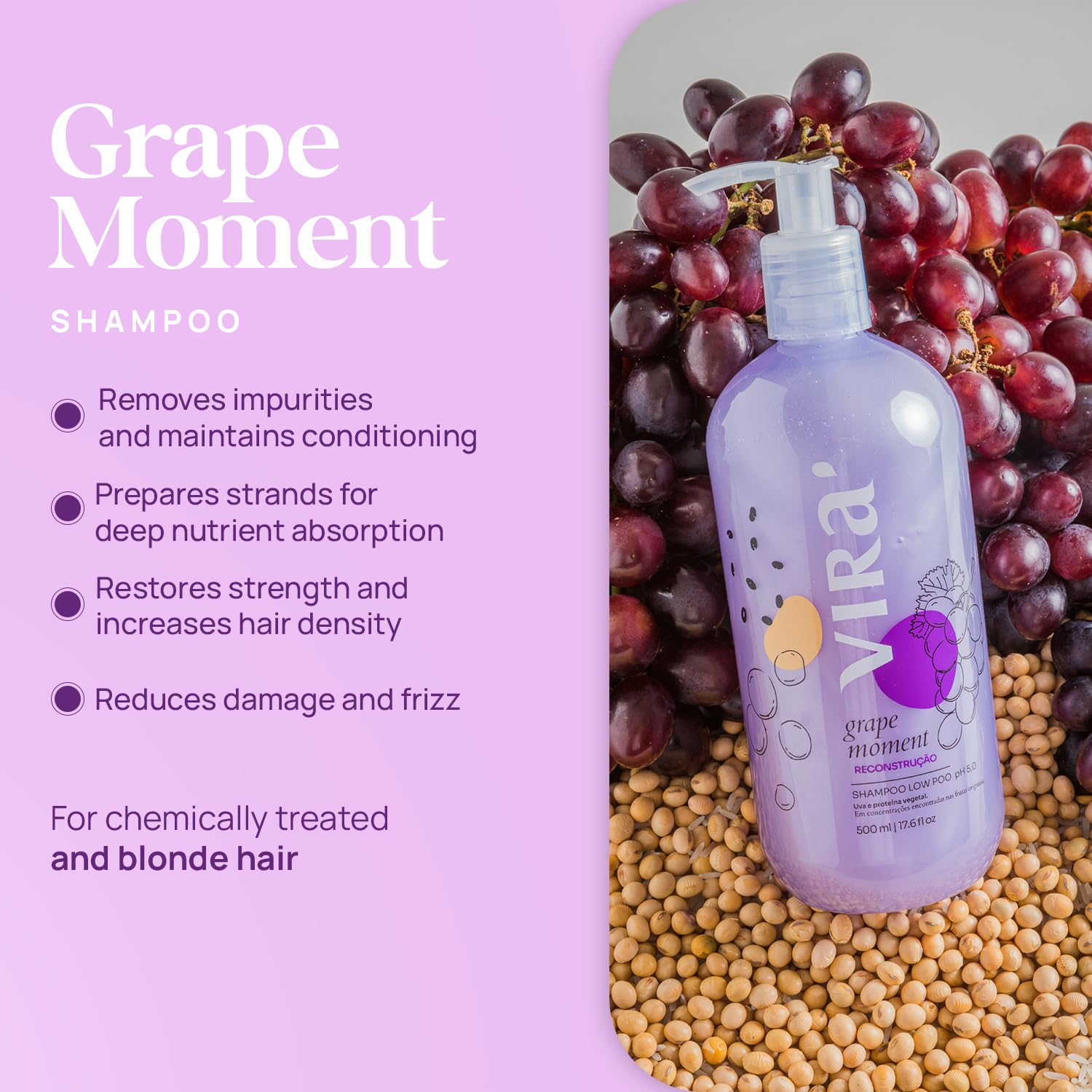 Virá Grap Moment fragrance on shampoo bottle for refreshed aroma.