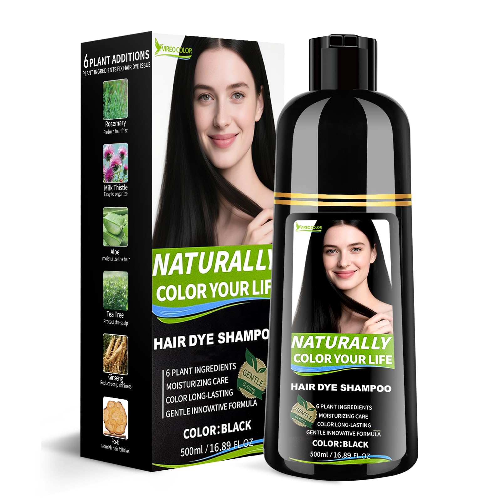 Vireo Color bottle demonstrates gray coverage with rich black dye.