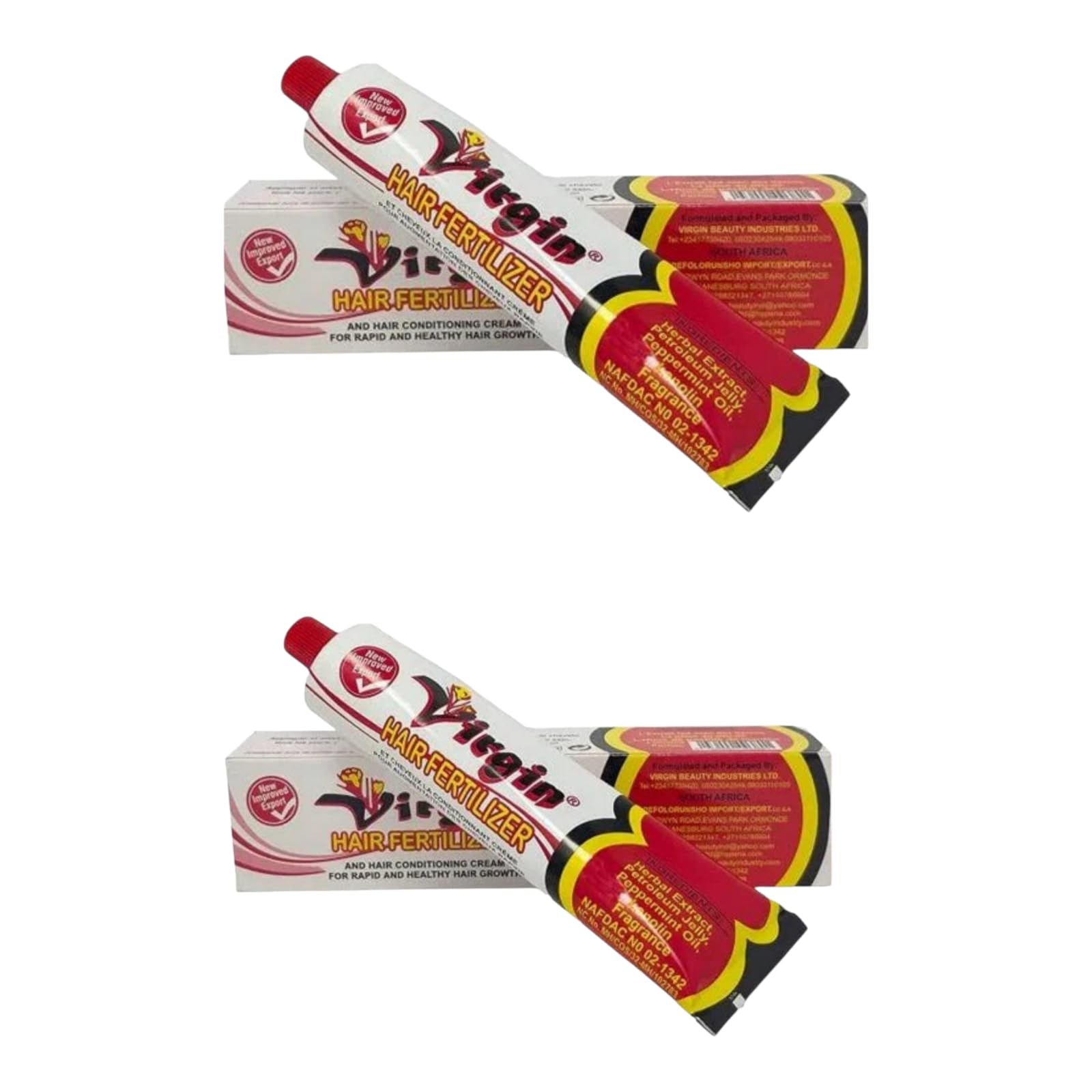 Virgin Hair Fertilizer with Coconut Oil tube — smooth cream for scalp care and nourishment.