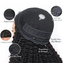 Virginess human hair kinky curly half wig provides seamless coverage.