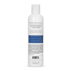 Virgo de Novo Blue Toning Shampoo bottle back highlights sulfate-free, vegan formula.