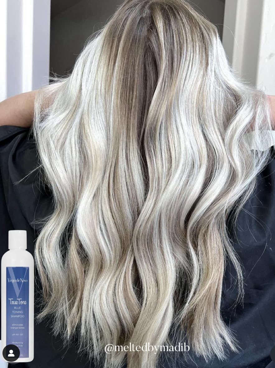 Virgo de Novo Blue Toning Shampoo cap close-up displays clean labeling.