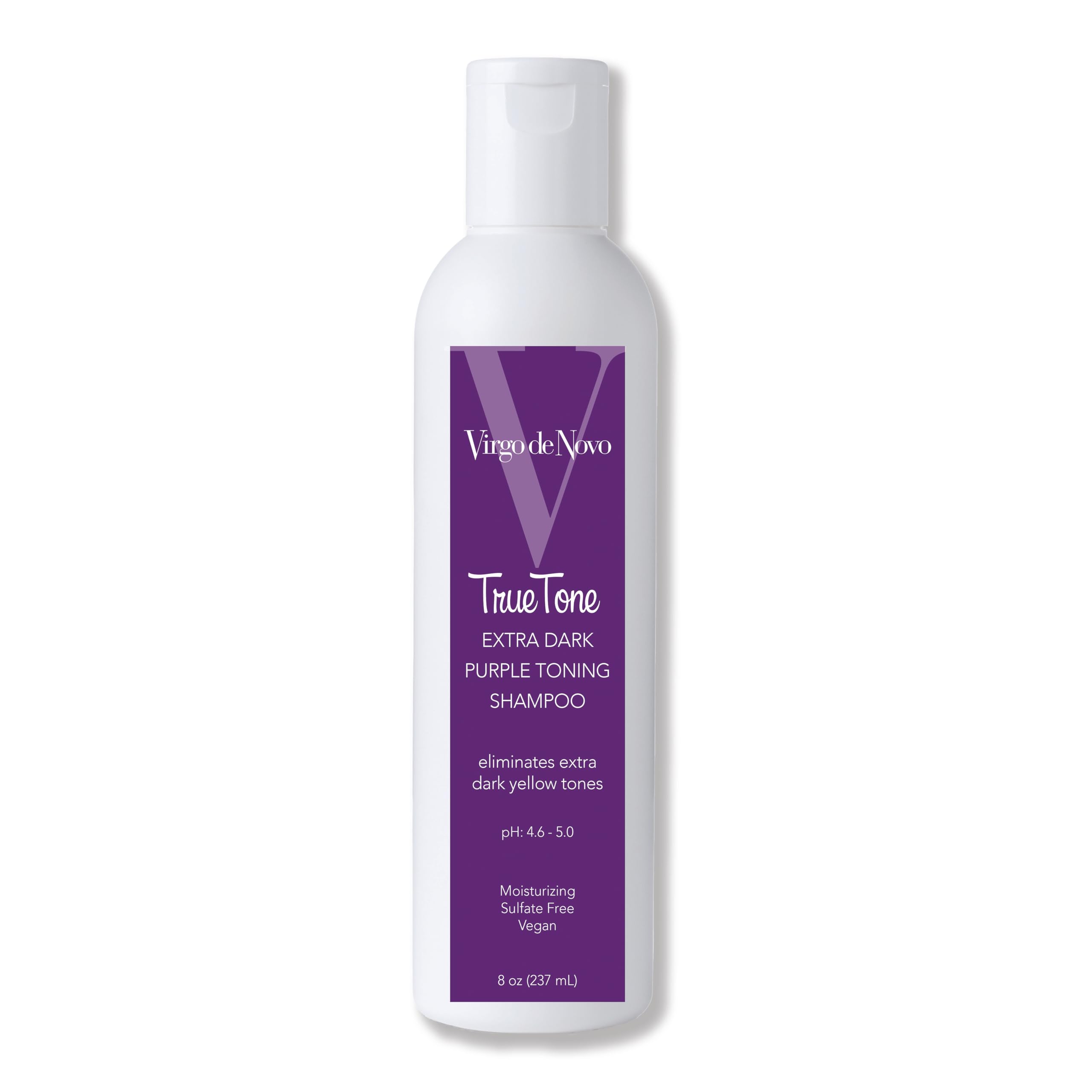 Virgo de Novo Extra Dark Purple Shampoo bottle tones brassy hair safely.