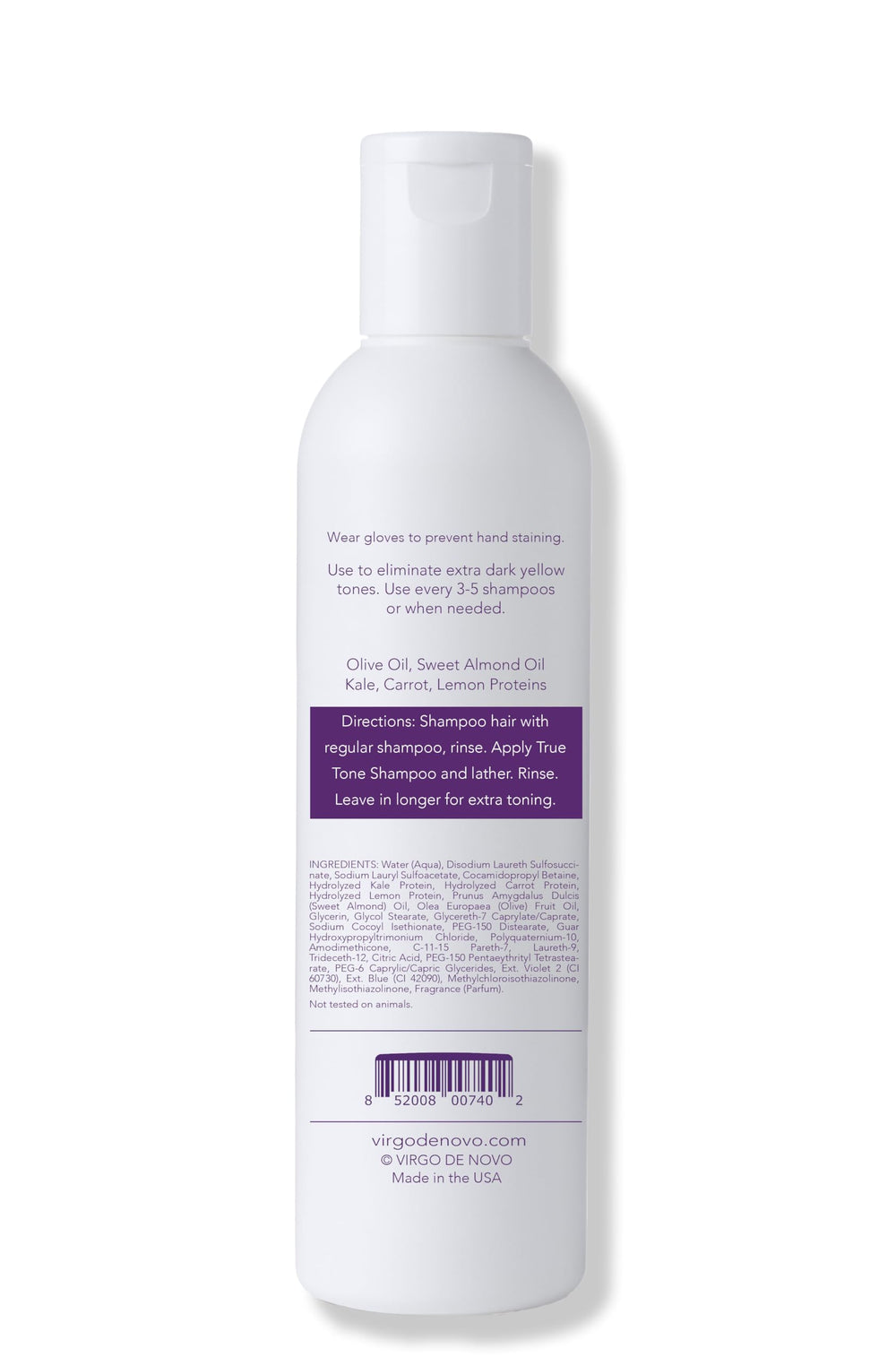 Virgo de Novo Extra Dark Purple Shampoo lather provides balanced toning and vitality.