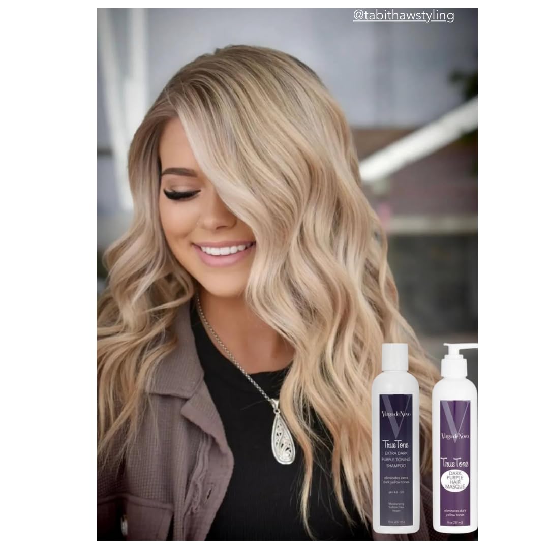 Virgo de Novo Extra Dark Purple Shampoo shiny hair after toning.