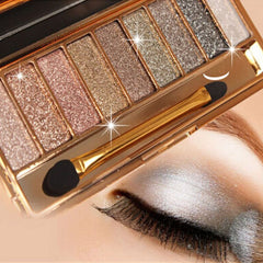 Virtegasas glitter eyeshadow palette open compact with nine color options for versatile looks.