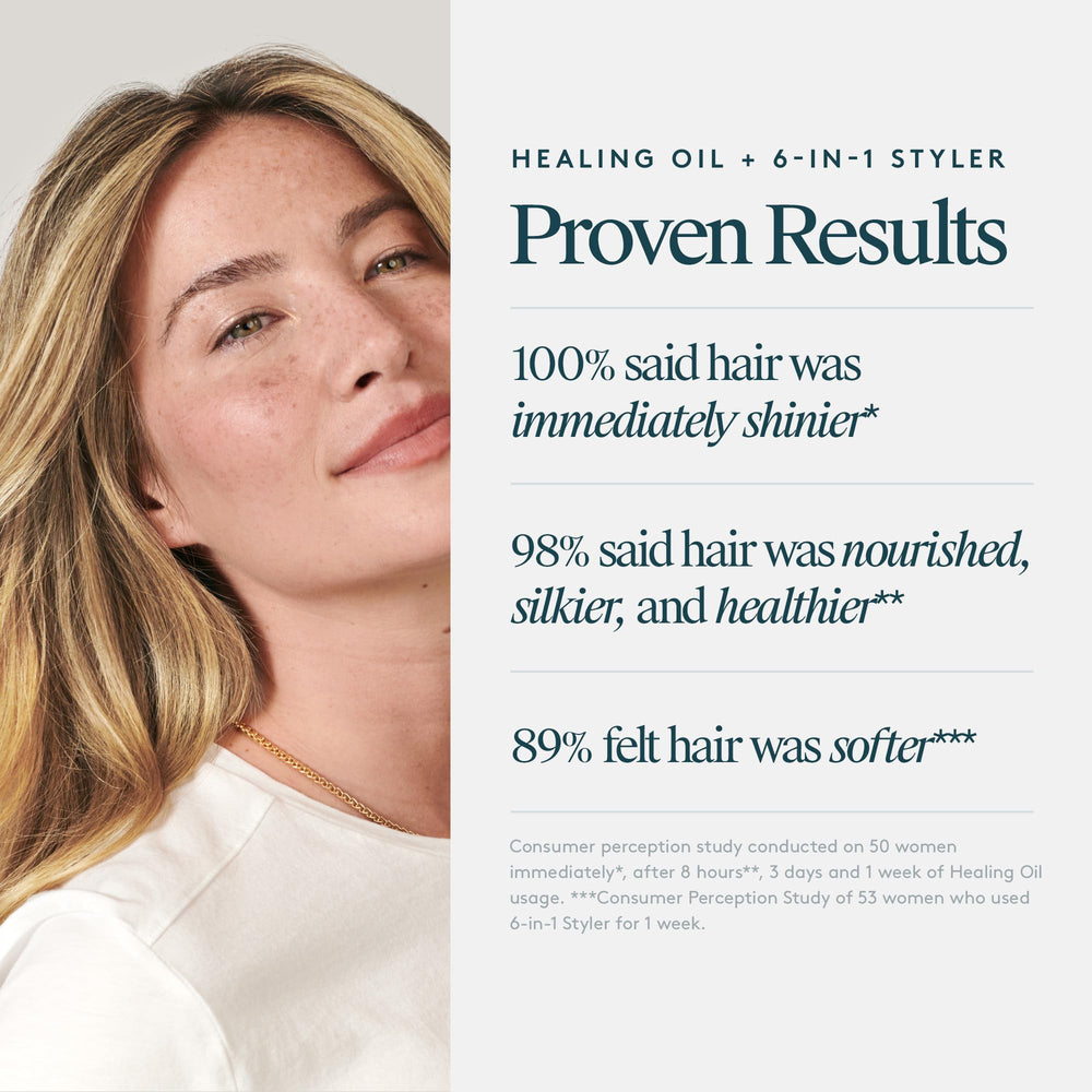 VIRTUE 6-in-1 Styler in use with heat protection during styling.