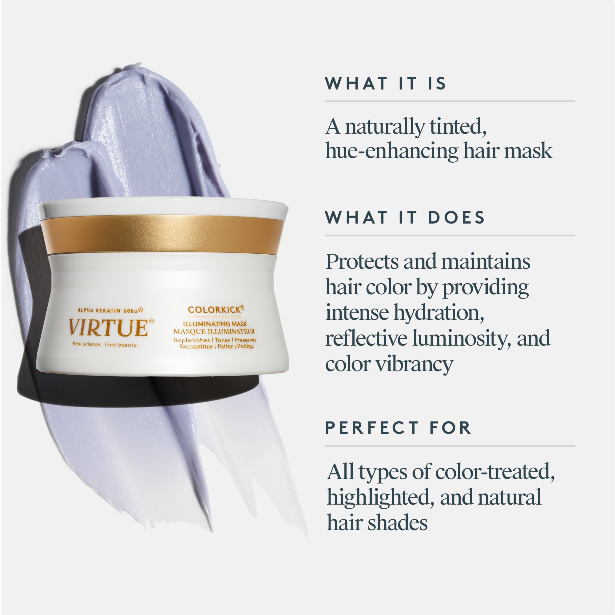 Virtue ColorKick creamy violet texture on fingers for easy application